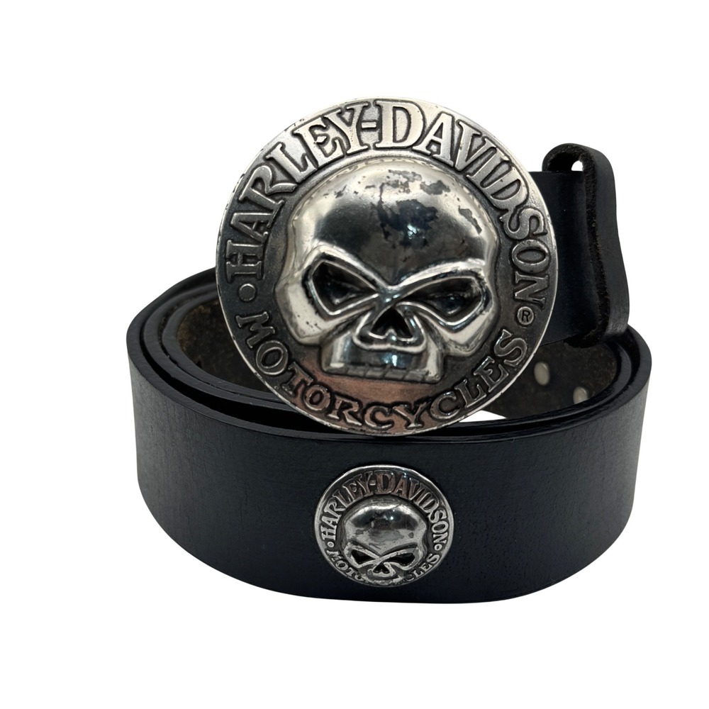Harley Davidson Willie G Skull Black Leather Belt Men's 38 Biker Grunge